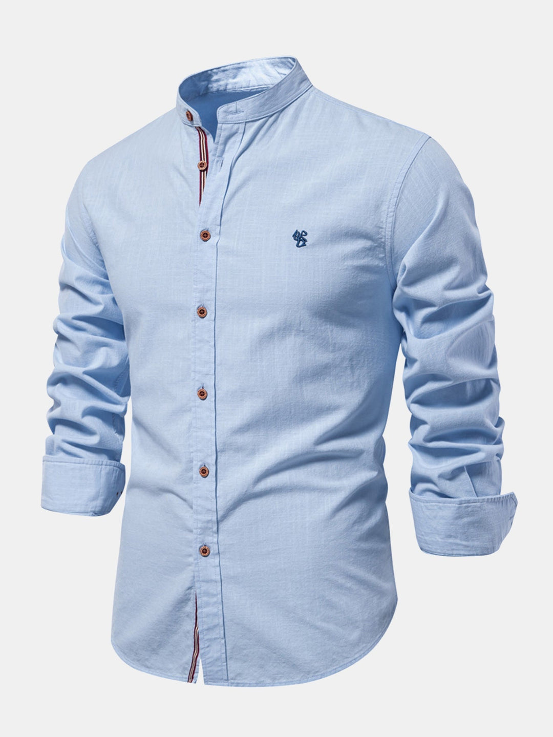 Camicia a collo alto effetto lino a maniche lunghe