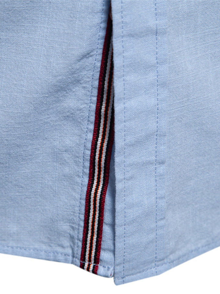 Camicia a collo alto effetto lino a maniche lunghe