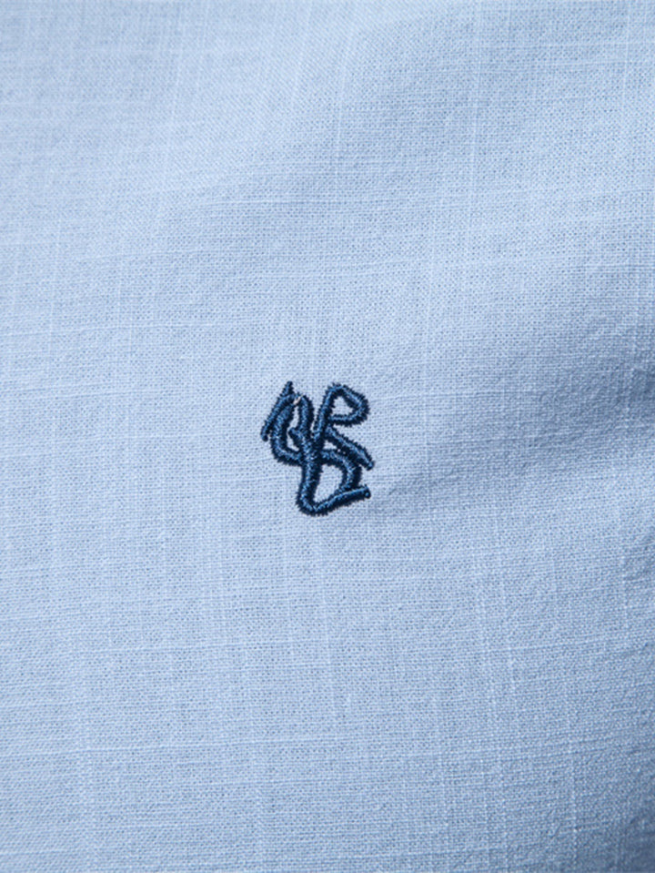 Camicia a collo alto effetto lino a maniche lunghe