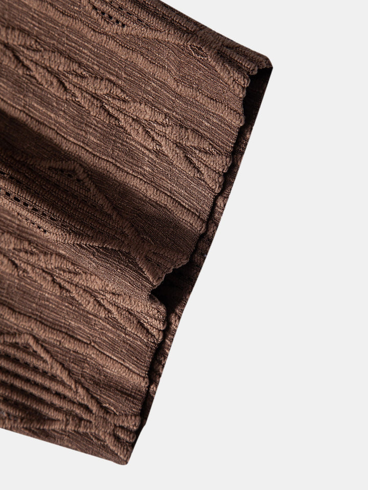 Camicia cubana in jacquard geometrico e pantaloni in lino a gamba dritta