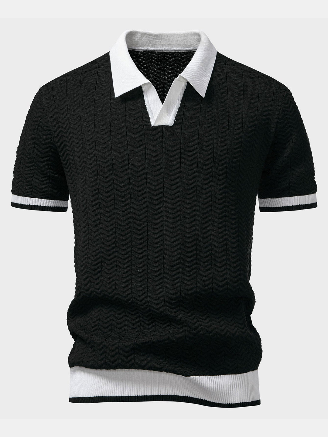 Polo a colletto a V in maglia a contrasto di texture