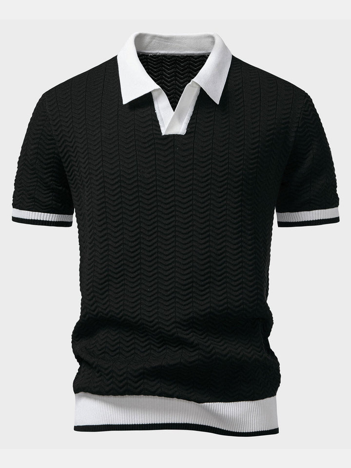 Polo a colletto a V in maglia a contrasto di texture