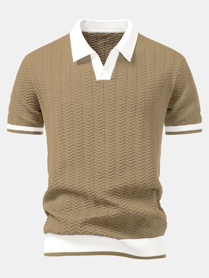 Polo a colletto a V in maglia a contrasto di texture