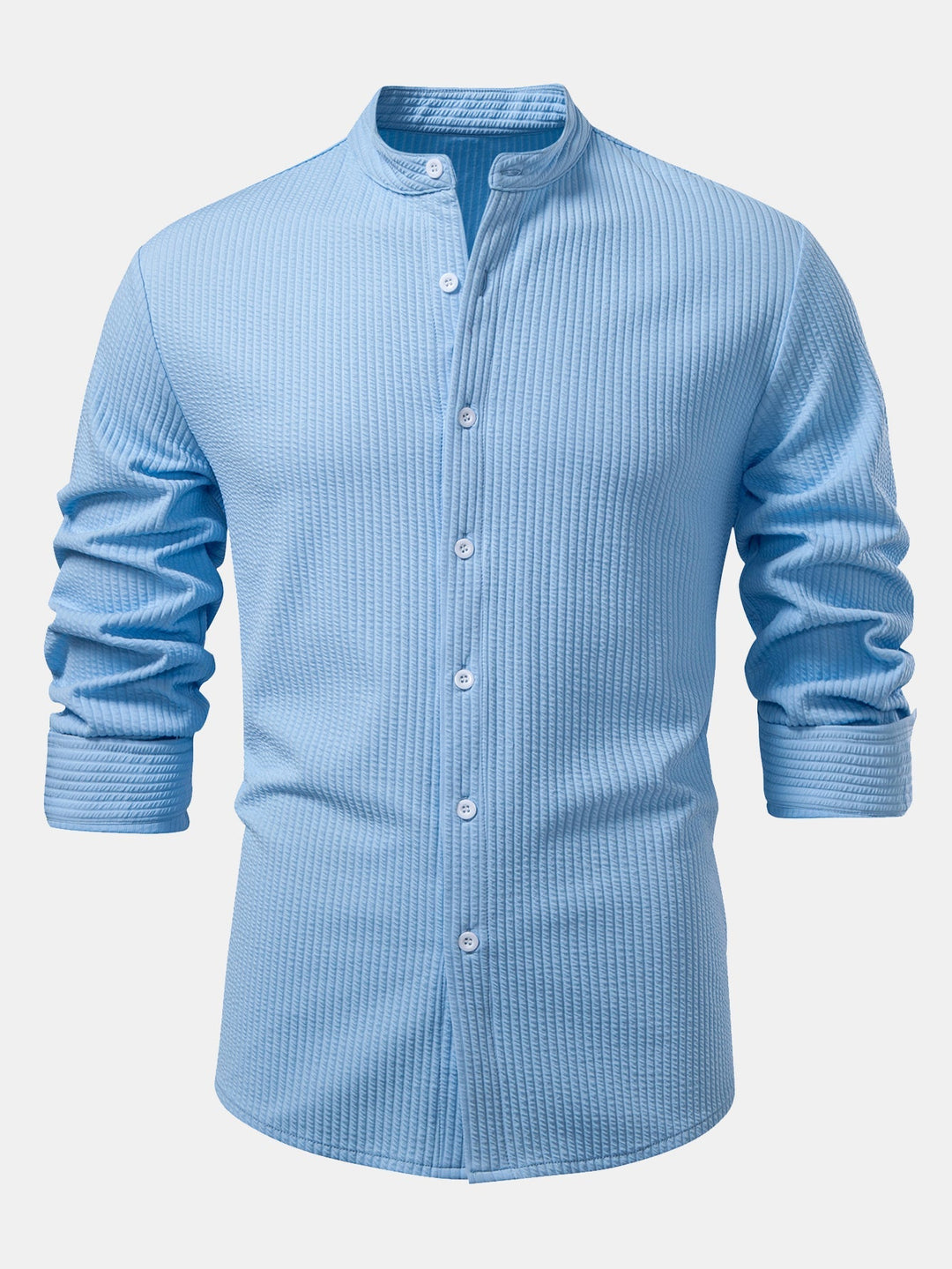 Camicia a coste con colletto alto, taglio muscolare, maniche lunghe