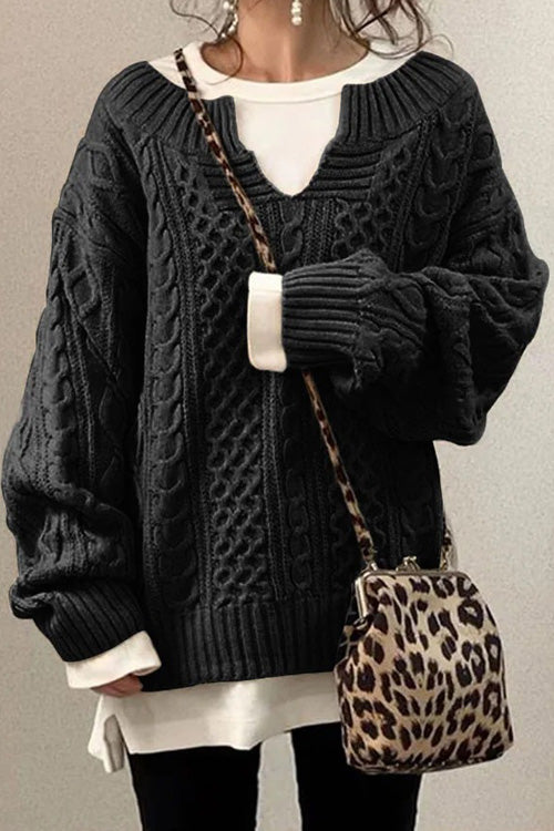 Anna™ | Maglione casual a maniche lunghe e scollo a V unito