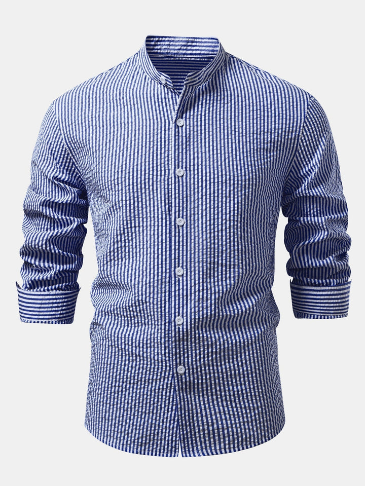 Camicia a righe in seersucker con colletto alto