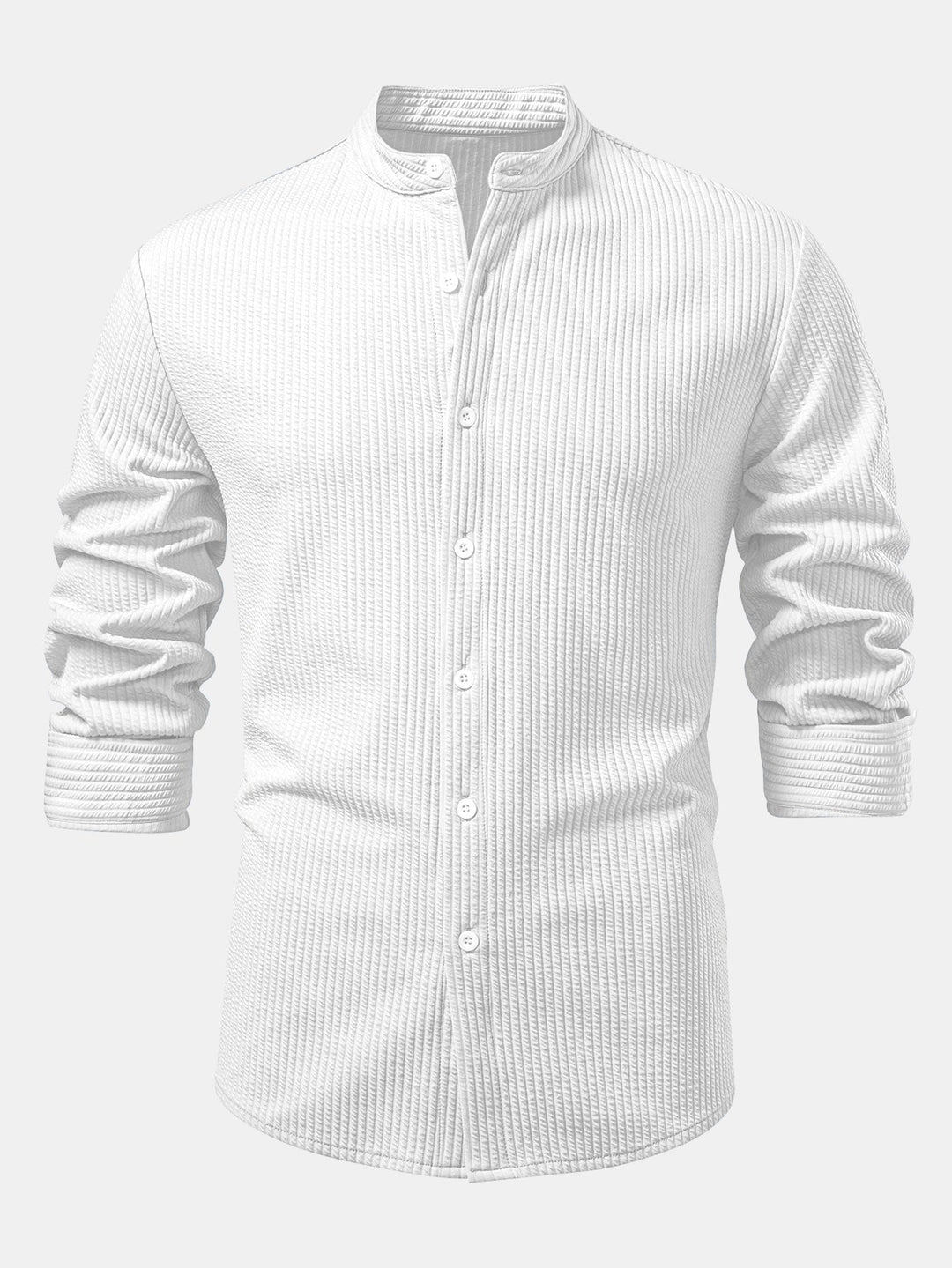 Camicia a coste con colletto alto, taglio muscolare, maniche lunghe