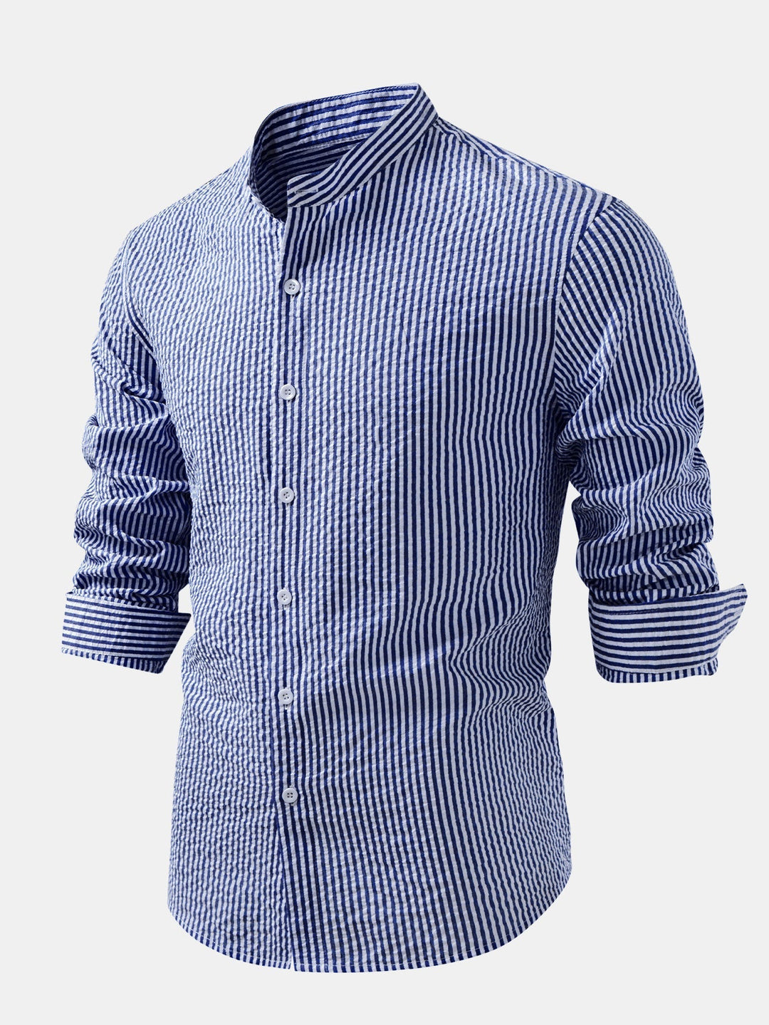 Camicia a righe in seersucker con colletto alto