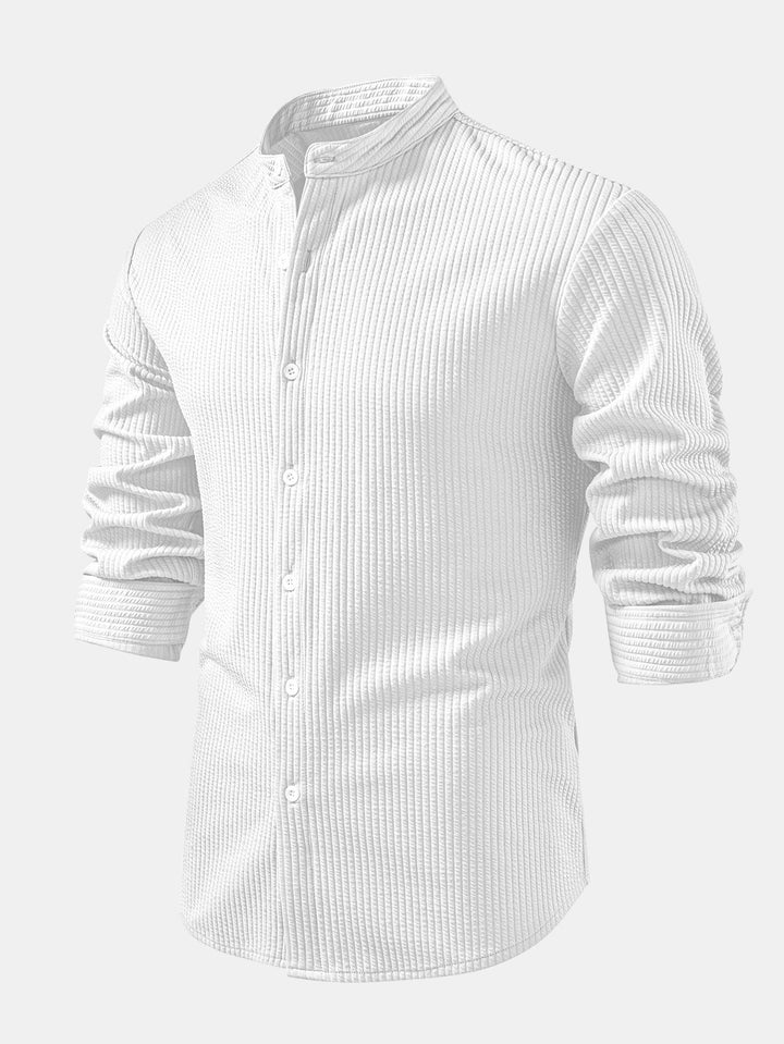 Camicia a coste con colletto alto, taglio muscolare, maniche lunghe