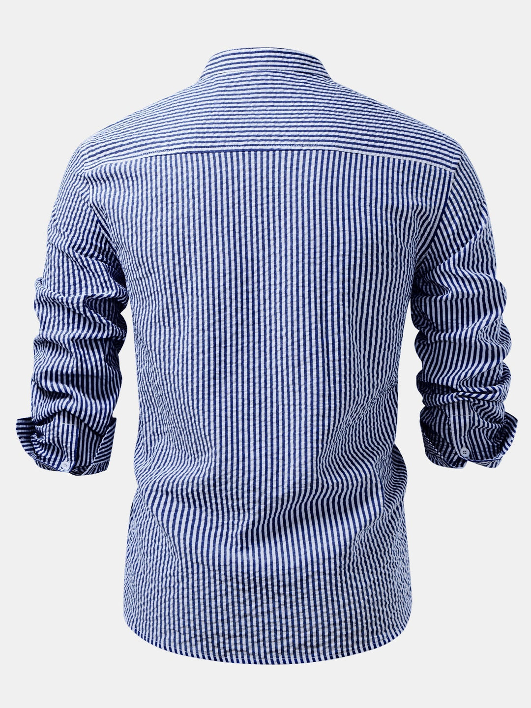 Camicia a righe in seersucker con colletto alto