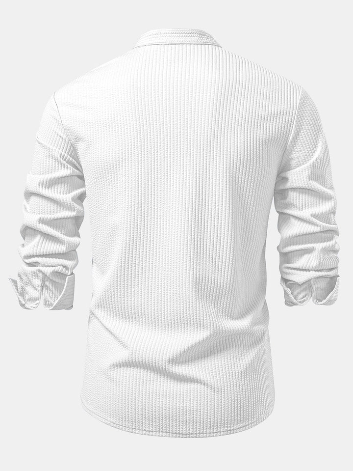 Camicia a coste con colletto alto, taglio muscolare, maniche lunghe