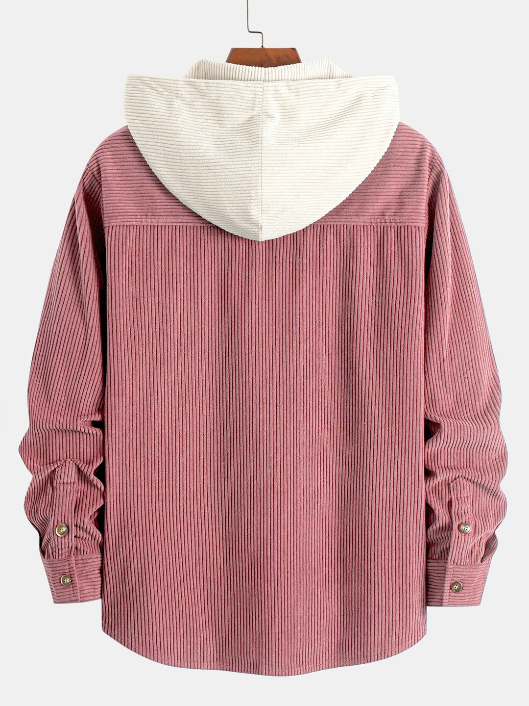 Camicia a maniche lunghe in velluto a coste con cappuccio contrastante