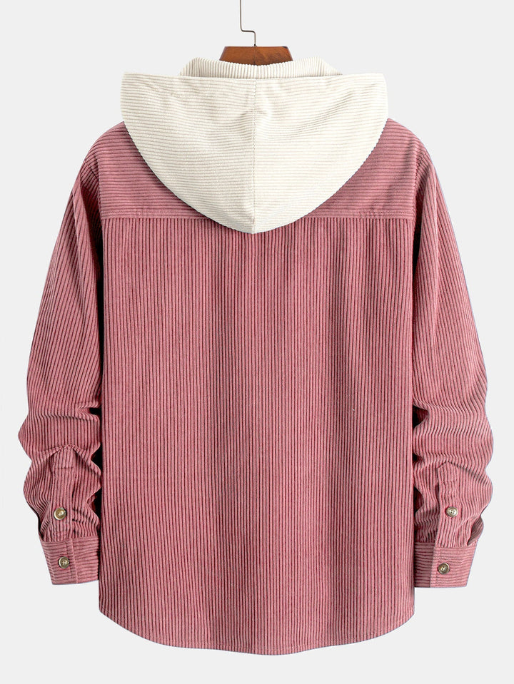 Camicia a maniche lunghe in velluto a coste con cappuccio contrastante