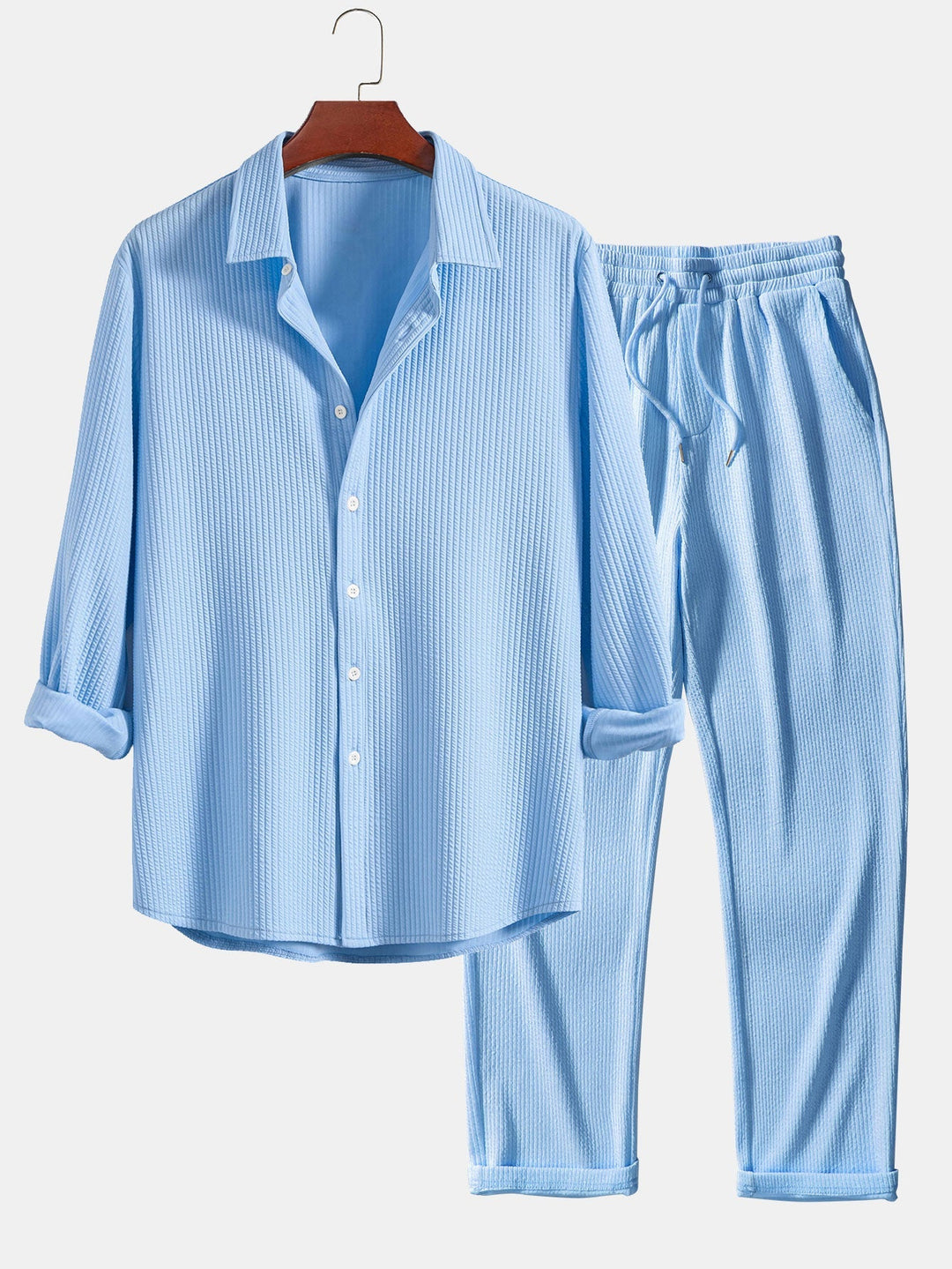 Camicia a righe a maniche lunghe, taglio muscolare, con bottoni & pantaloni a righe a gamba dritta