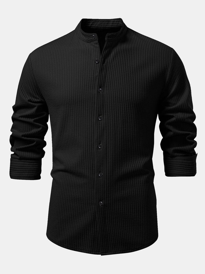 Camicia a coste con colletto alto, taglio muscolare, maniche lunghe