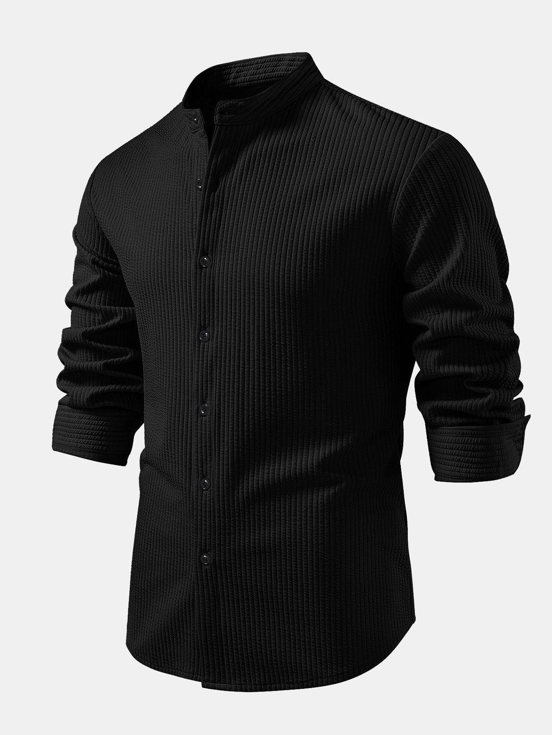 Camicia a coste con colletto alto, taglio muscolare, maniche lunghe