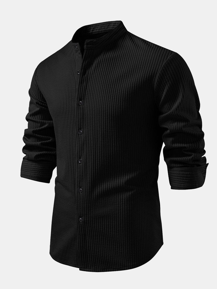 Camicia a coste con colletto alto, taglio muscolare, maniche lunghe