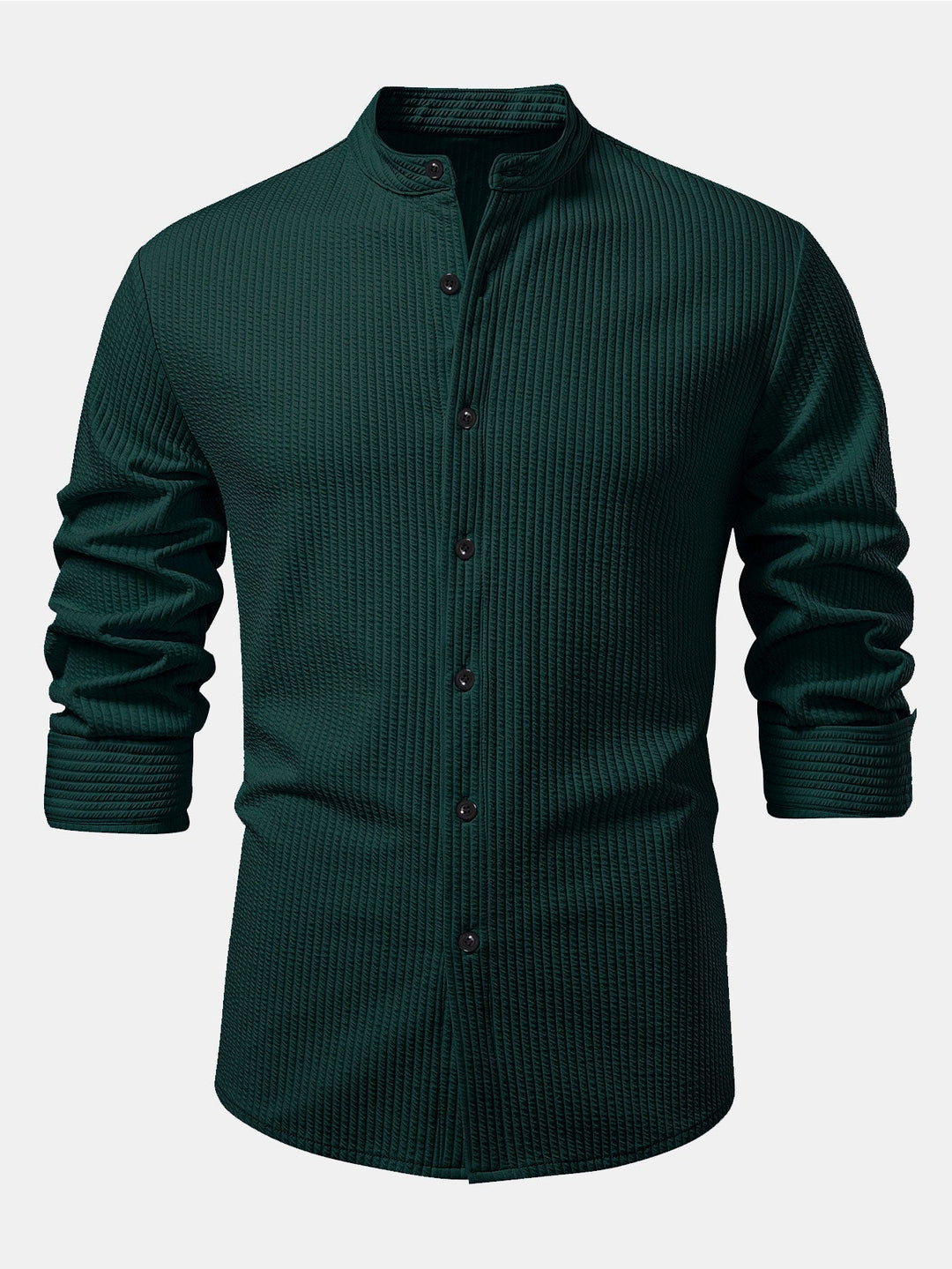 Camicia a coste con colletto alto, taglio muscolare, maniche lunghe