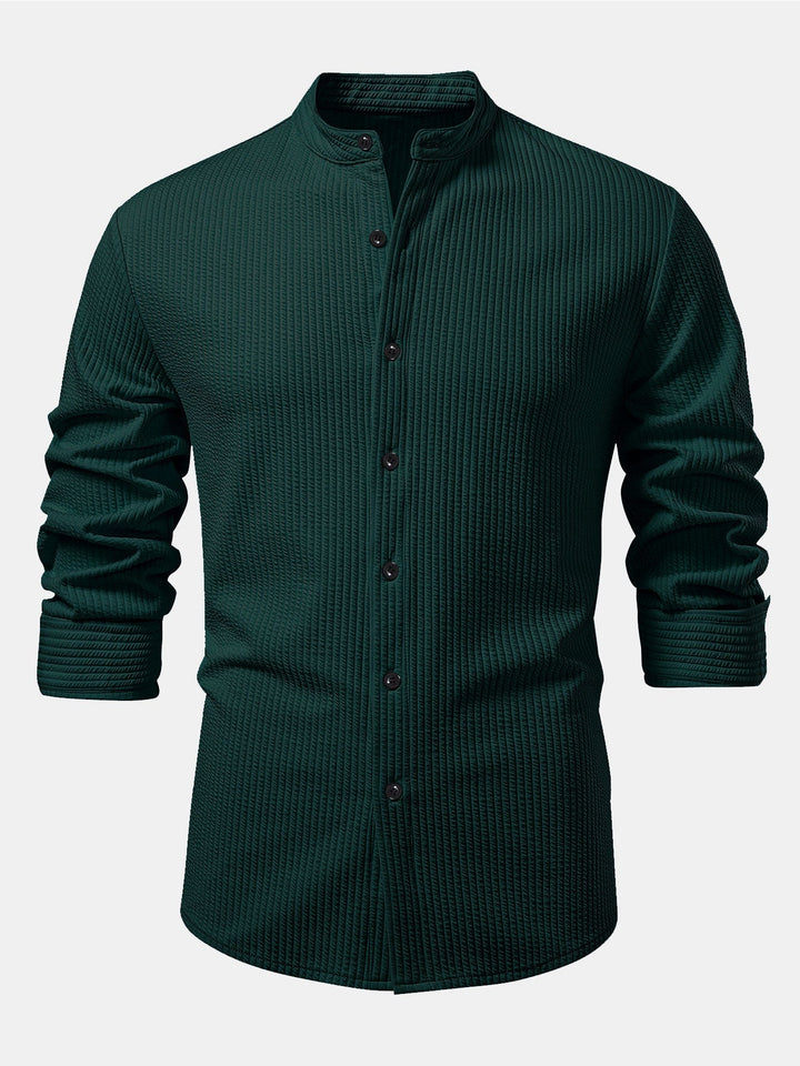 Camicia a coste con colletto alto, taglio muscolare, maniche lunghe