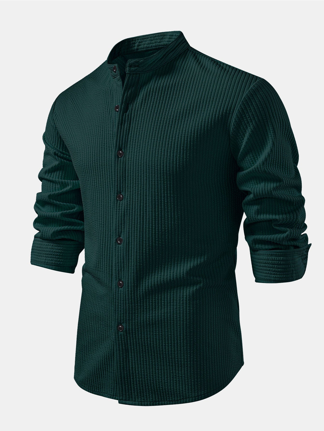 Camicia a coste con colletto alto, taglio muscolare, maniche lunghe