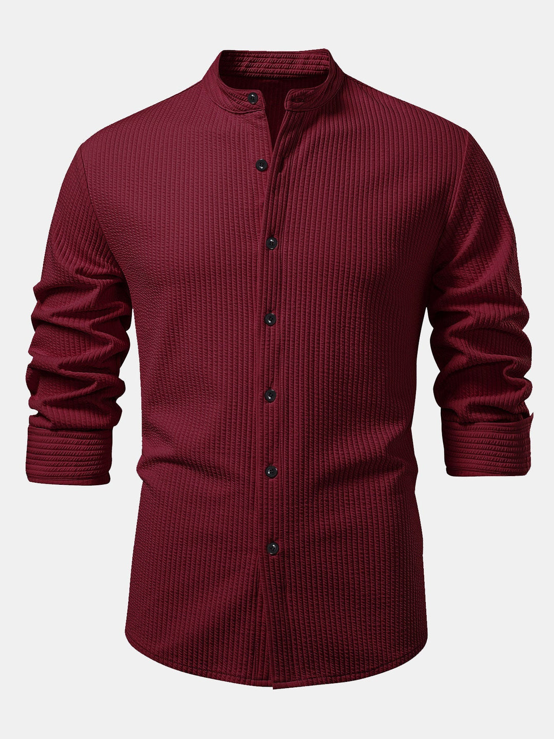 Camicia a coste con colletto alto, taglio muscolare, maniche lunghe
