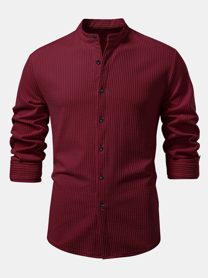 Camicia a coste con colletto alto, taglio muscolare, maniche lunghe