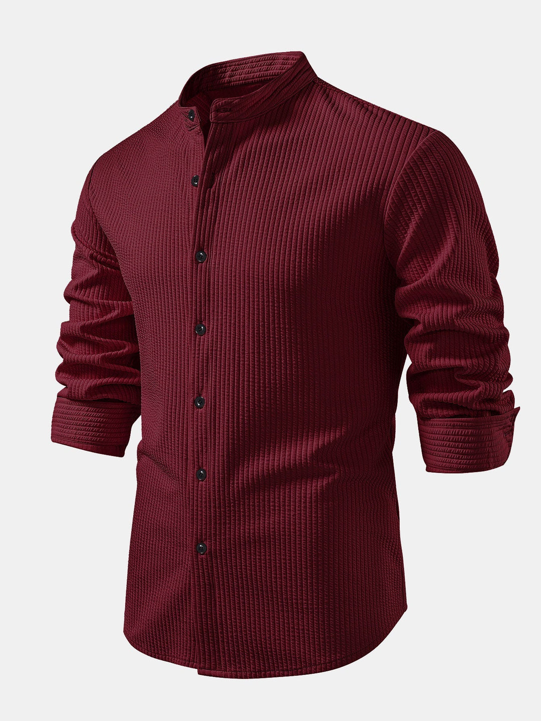 Camicia a coste con colletto alto, taglio muscolare, maniche lunghe