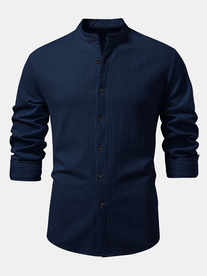 Camicia a coste con colletto alto, taglio muscolare, maniche lunghe