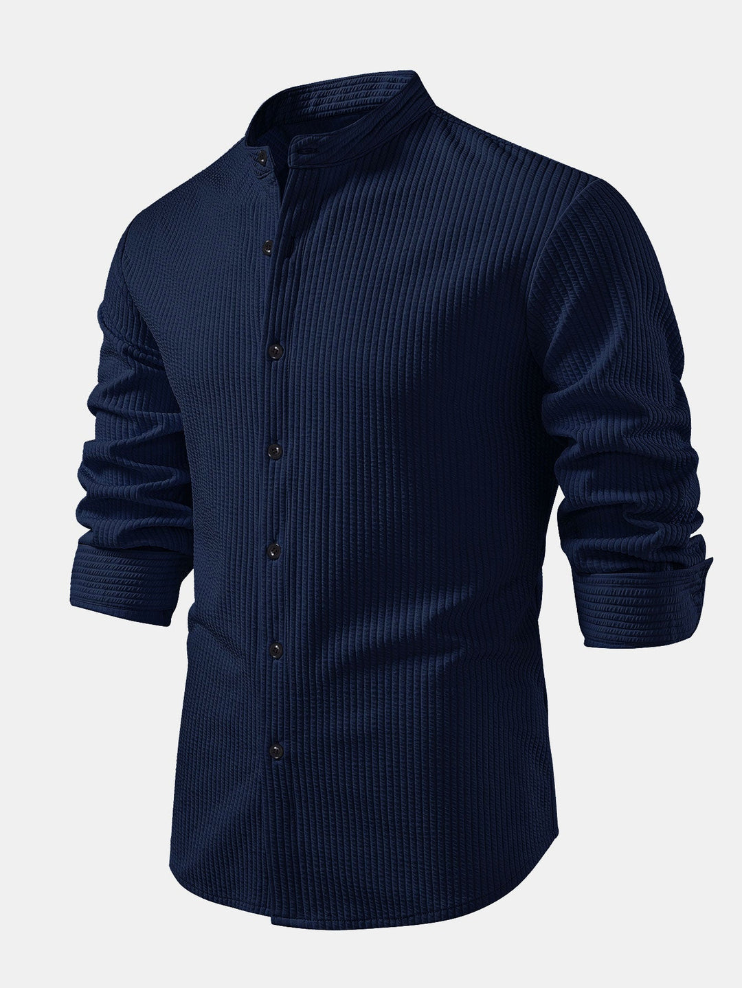 Camicia a coste con colletto alto, taglio muscolare, maniche lunghe