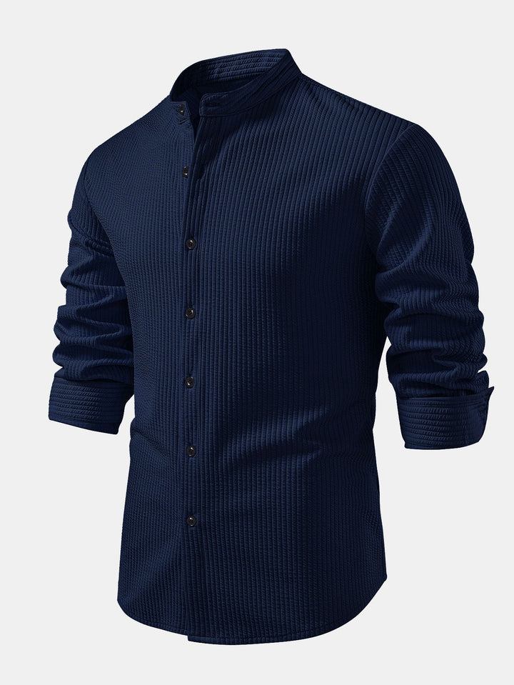 Camicia a coste con colletto alto, taglio muscolare, maniche lunghe