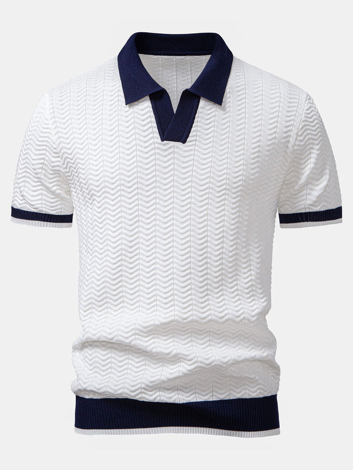 Polo a colletto a V in maglia a contrasto di texture