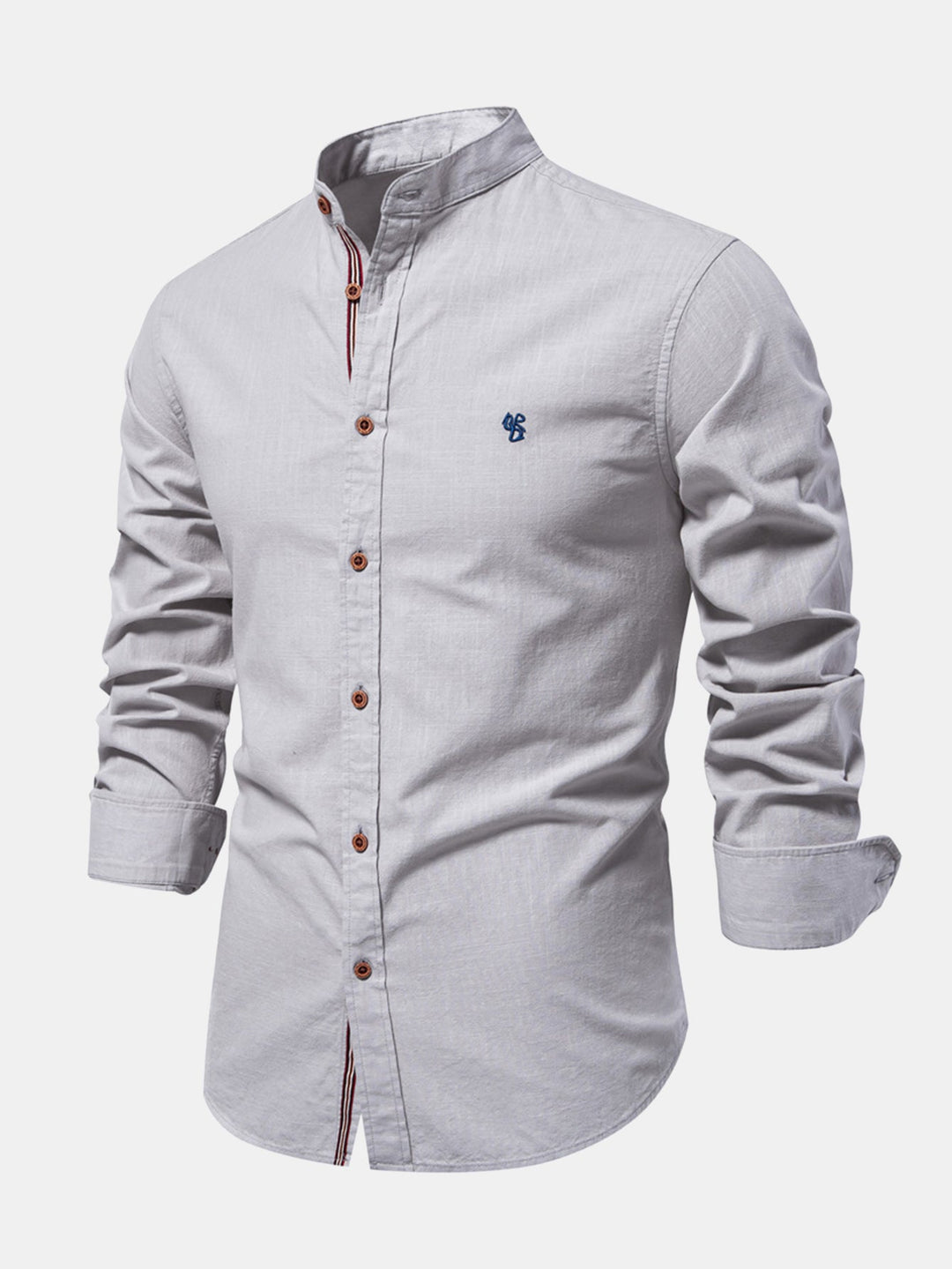 Camicia a collo alto effetto lino a maniche lunghe