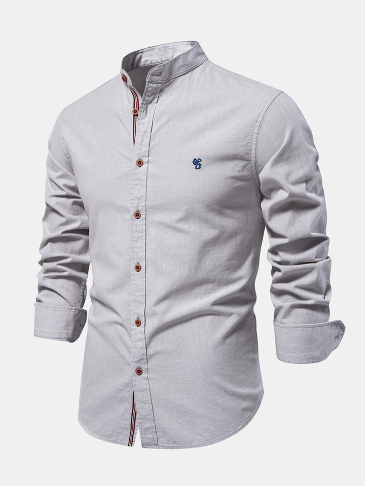 Camicia a collo alto effetto lino a maniche lunghe
