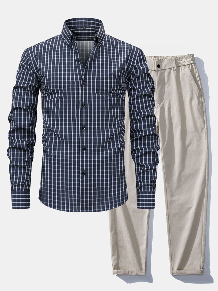 Camicia a quadri a maniche lunghe con bottoni & Pantaloni dritti con vita elastica
