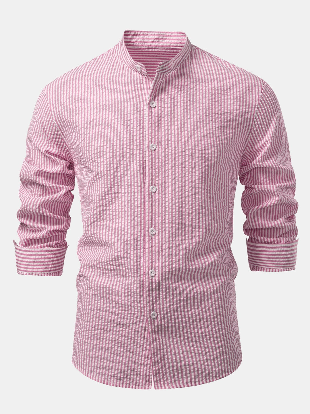 Camicia a righe in seersucker con colletto alto
