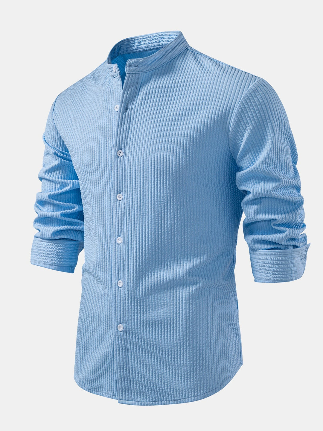 Camicia a coste con colletto alto, taglio muscolare, maniche lunghe