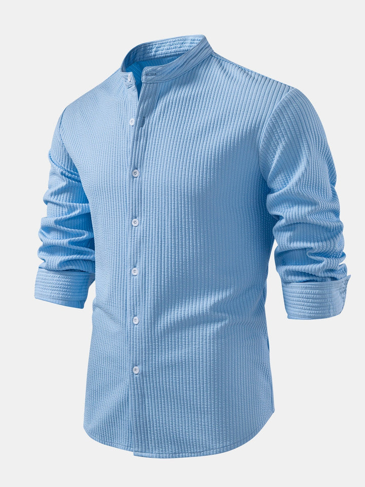 Camicia a coste con colletto alto, taglio muscolare, maniche lunghe