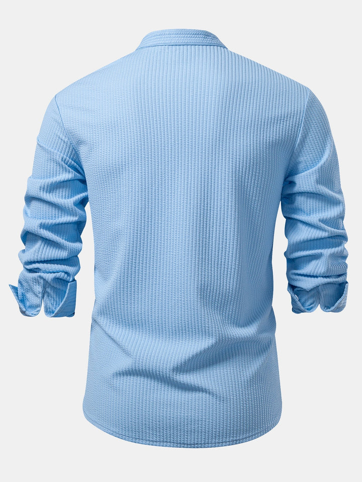Camicia a coste con colletto alto, taglio muscolare, maniche lunghe