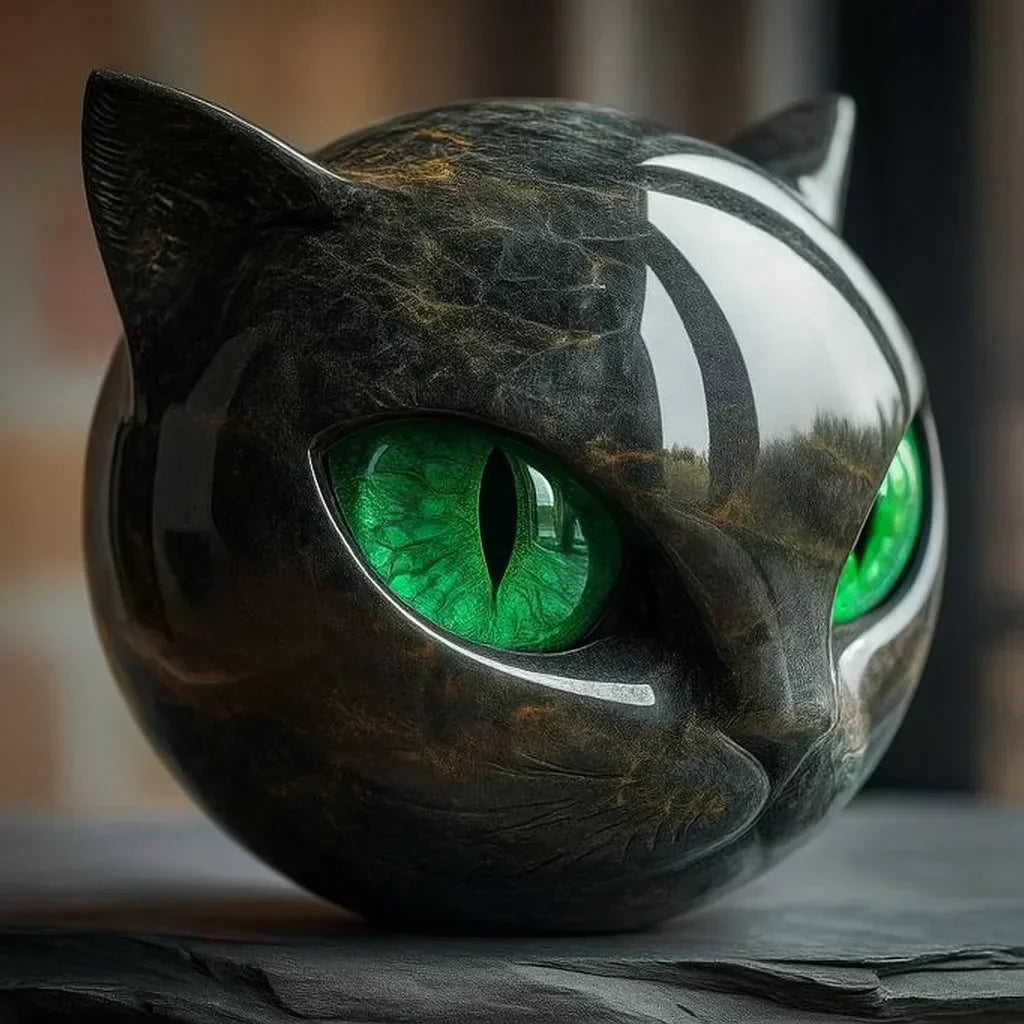 Lunaris - Scultura di Testa di Gatto Nero Mistico
