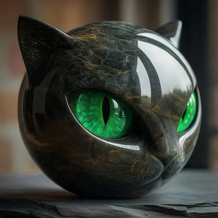 Lunaris - Scultura di Testa di Gatto Nero Mistico