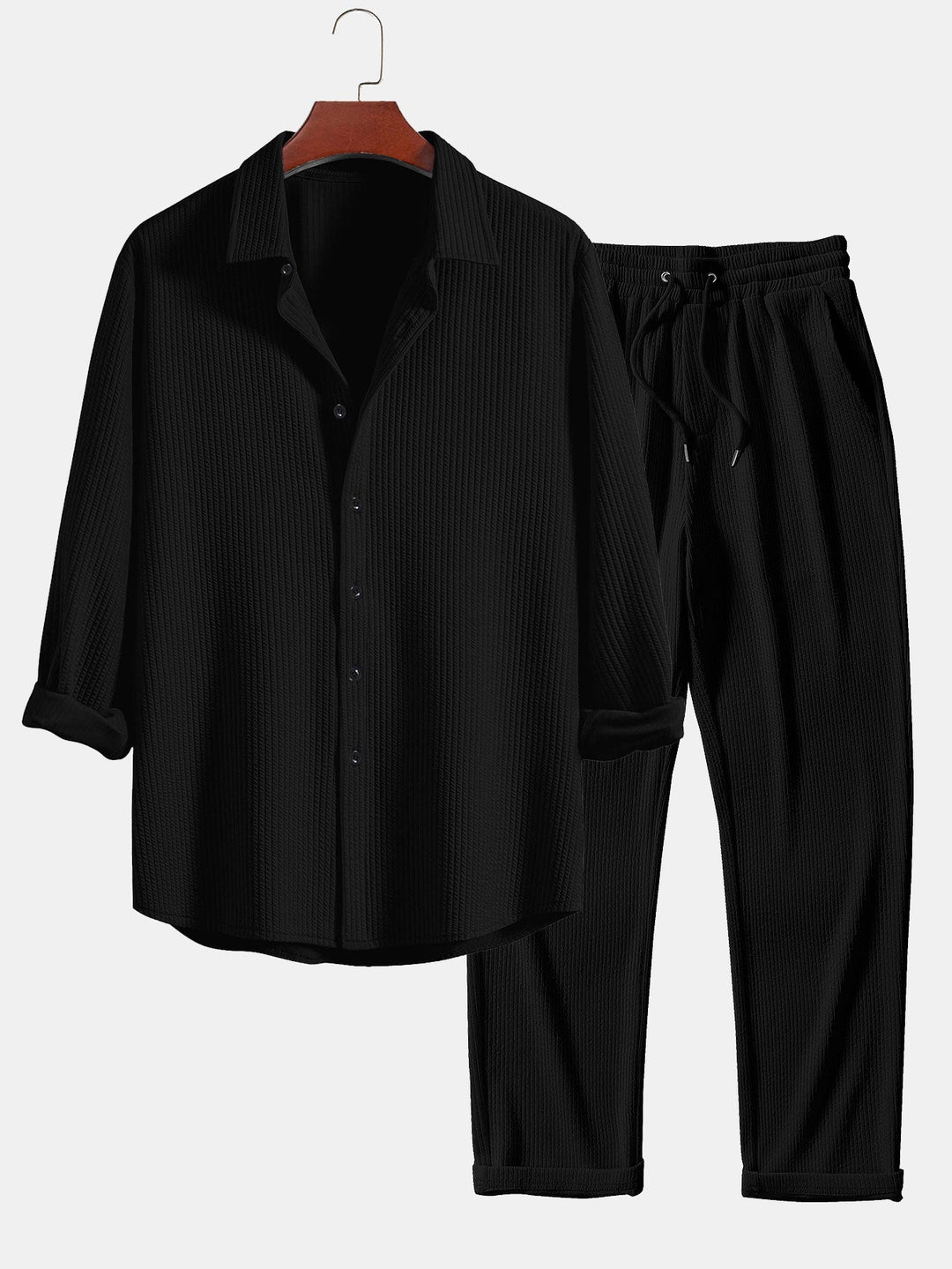 Camicia a righe a maniche lunghe, taglio muscolare, con bottoni & pantaloni a righe a gamba dritta