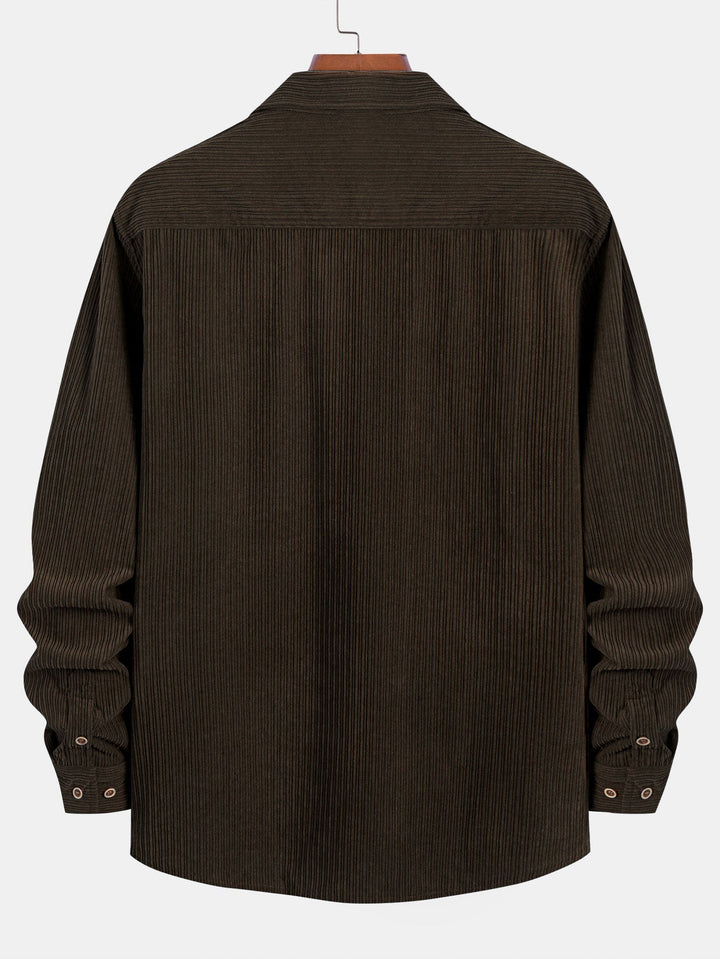 Camicia a maniche lunghe in velluto a coste con tasca e bottoni