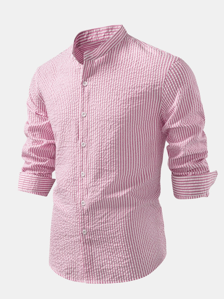 Camicia a righe in seersucker con colletto alto
