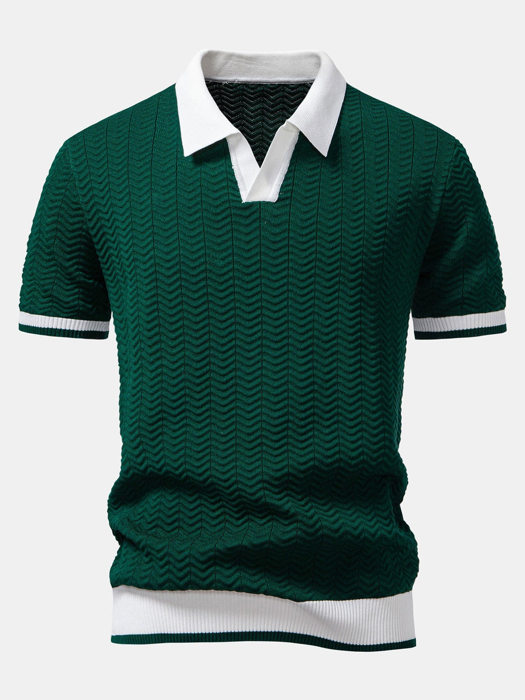 Polo a colletto a V in maglia a contrasto di texture