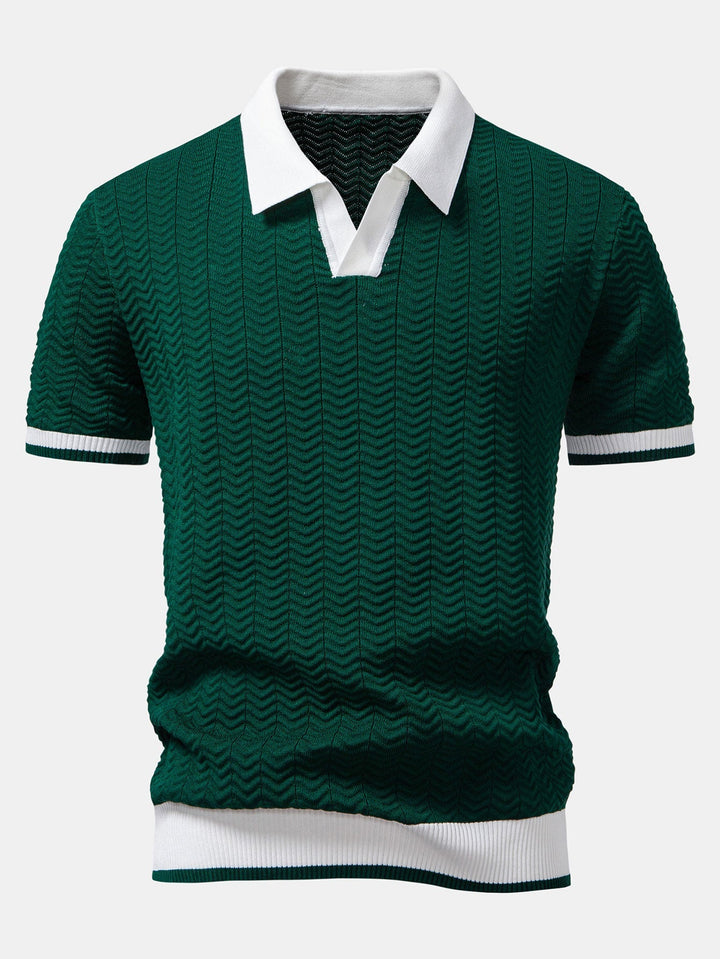 Polo a colletto a V in maglia a contrasto di texture