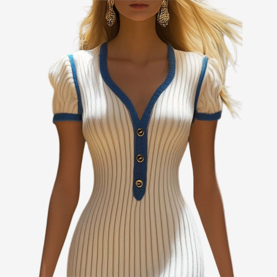 Elera™ | Abito Midi Elegante con Dettagli a Contrasto