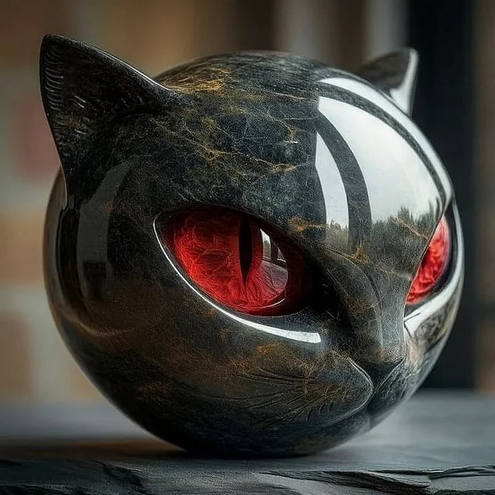 Lunaris - Scultura di Testa di Gatto Nero Mistico