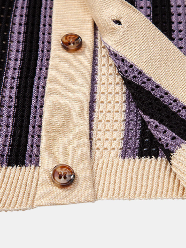 Camicia in crochet a occhielli a righe