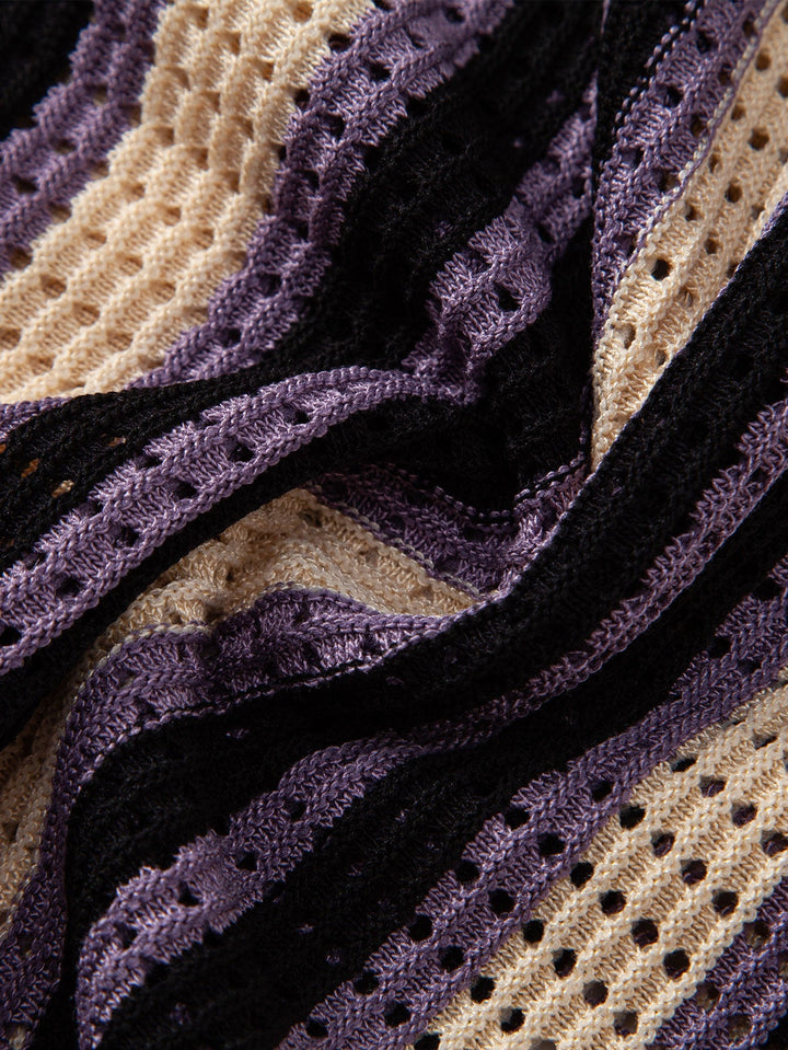 Camicia in crochet a occhielli a righe