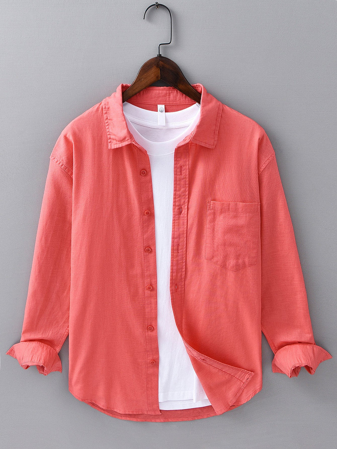 Camicia in lino e cotone a maniche lunghe con tasca & pantaloni in lino a gamba dritta